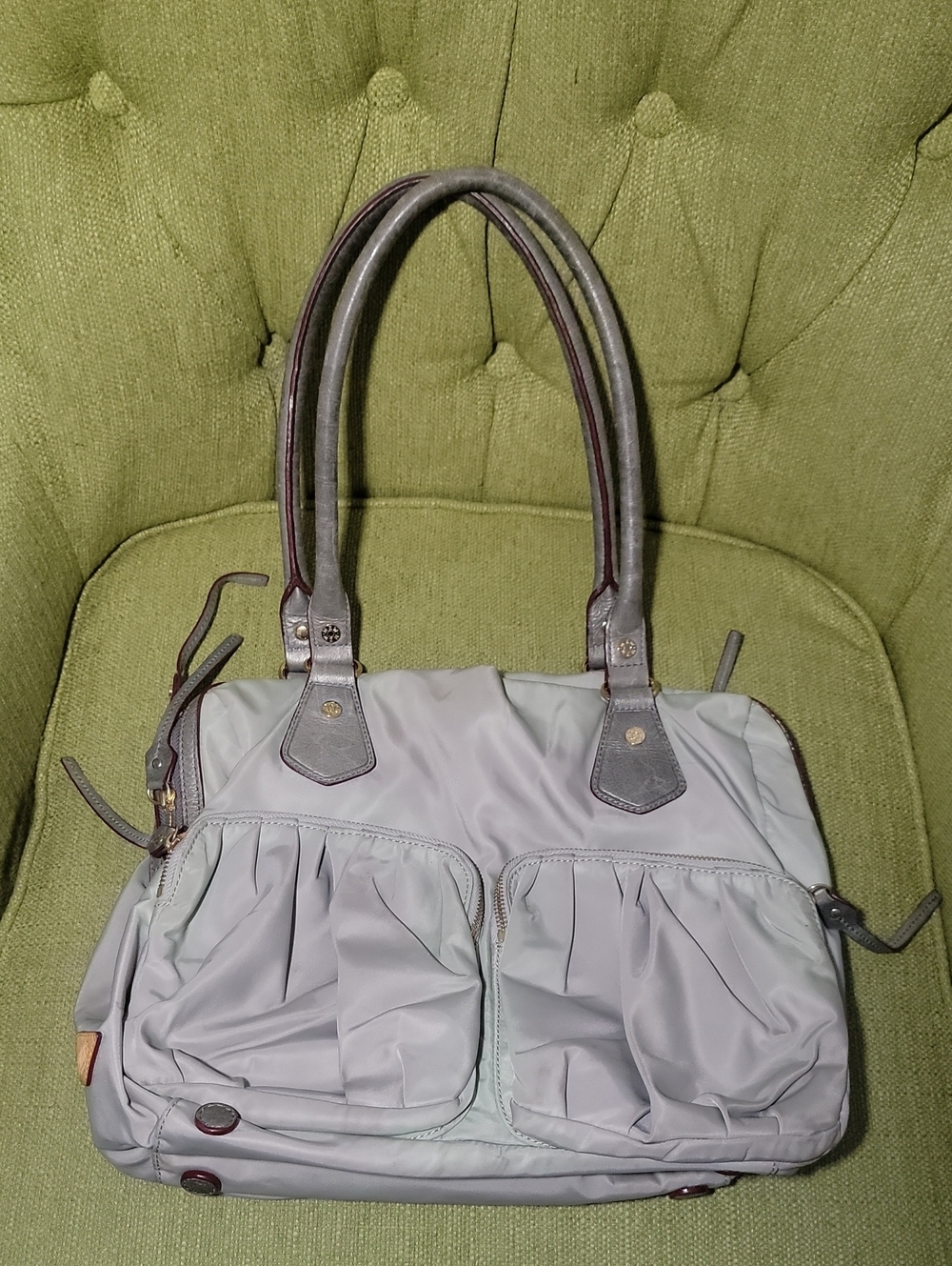 MZ Wallace Light Gray Nylon Shoulder Bag with Dark Gray Handles